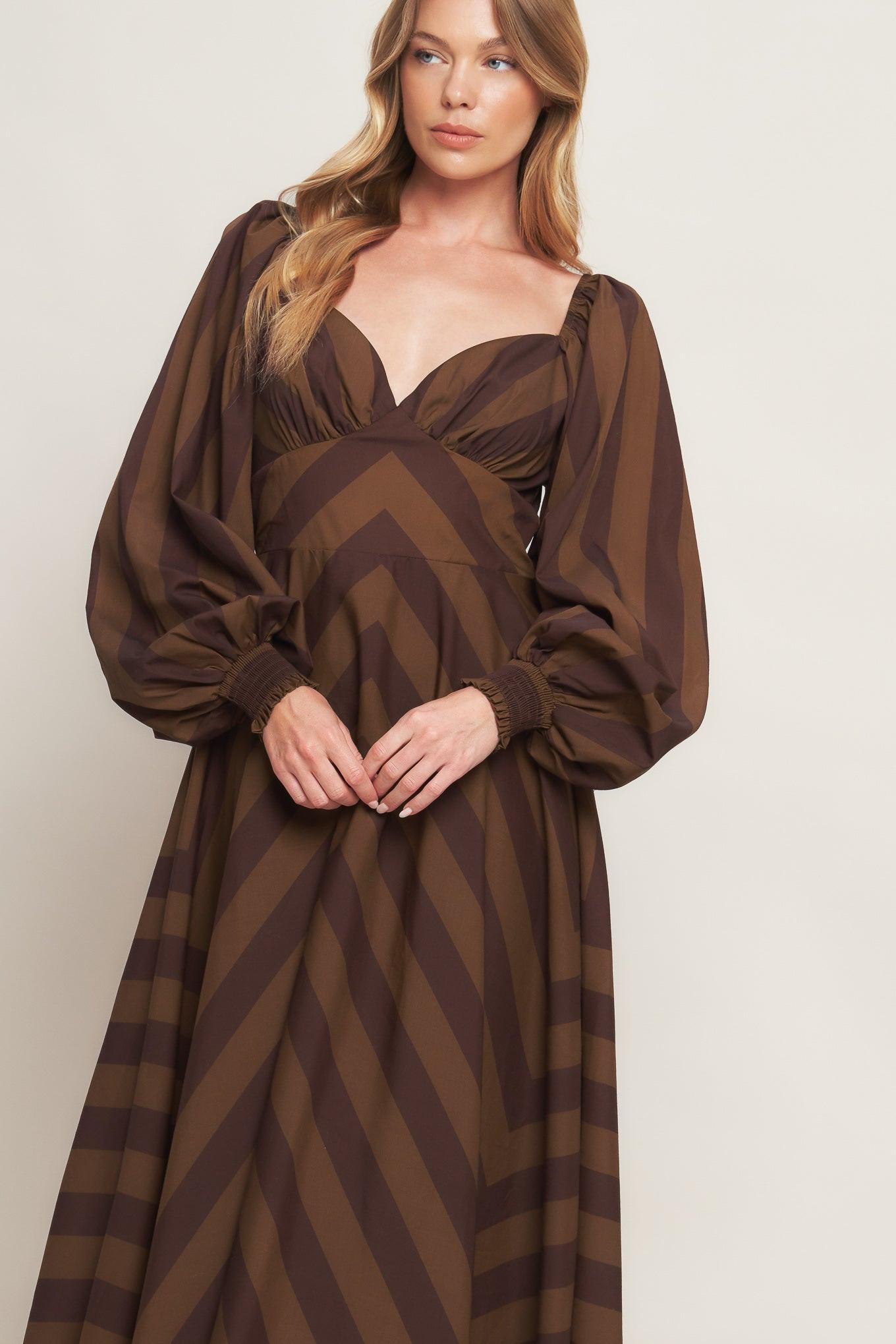BROWN GODDESS FLOW WOVEN MIDI DRESS Flying Tomato