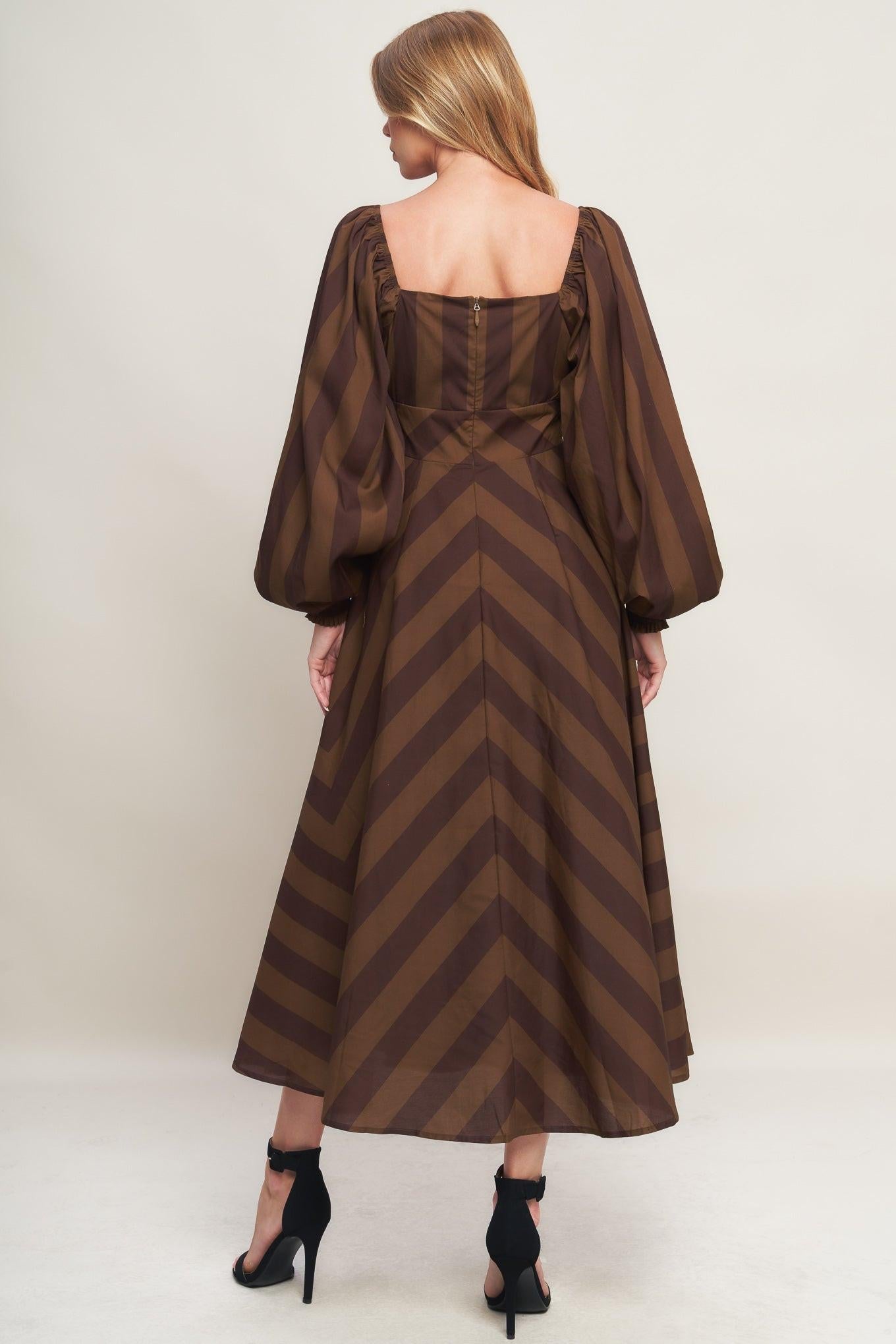 BROWN GODDESS FLOW WOVEN MIDI DRESS Flying Tomato