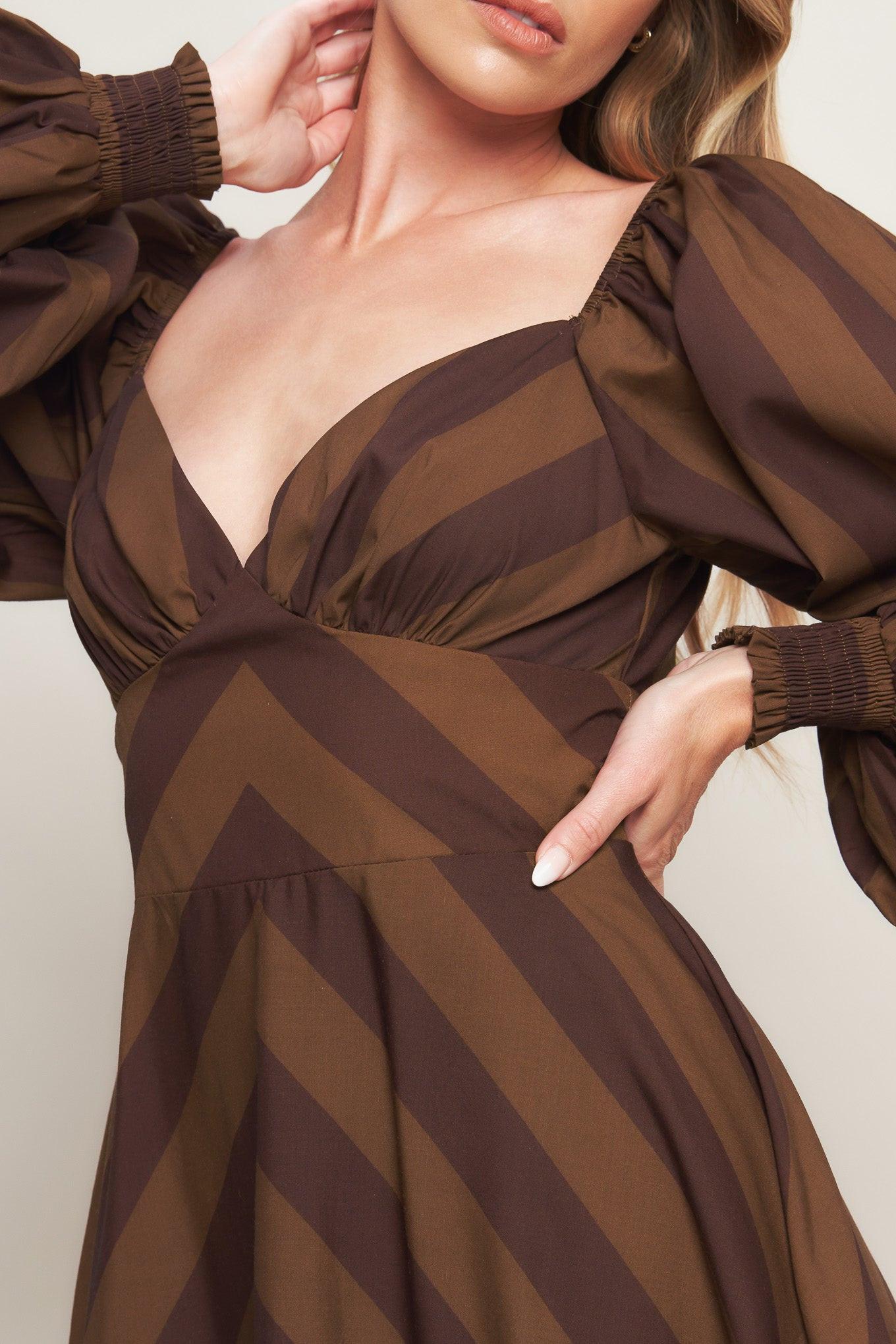BROWN GODDESS FLOW WOVEN MIDI DRESS Flying Tomato