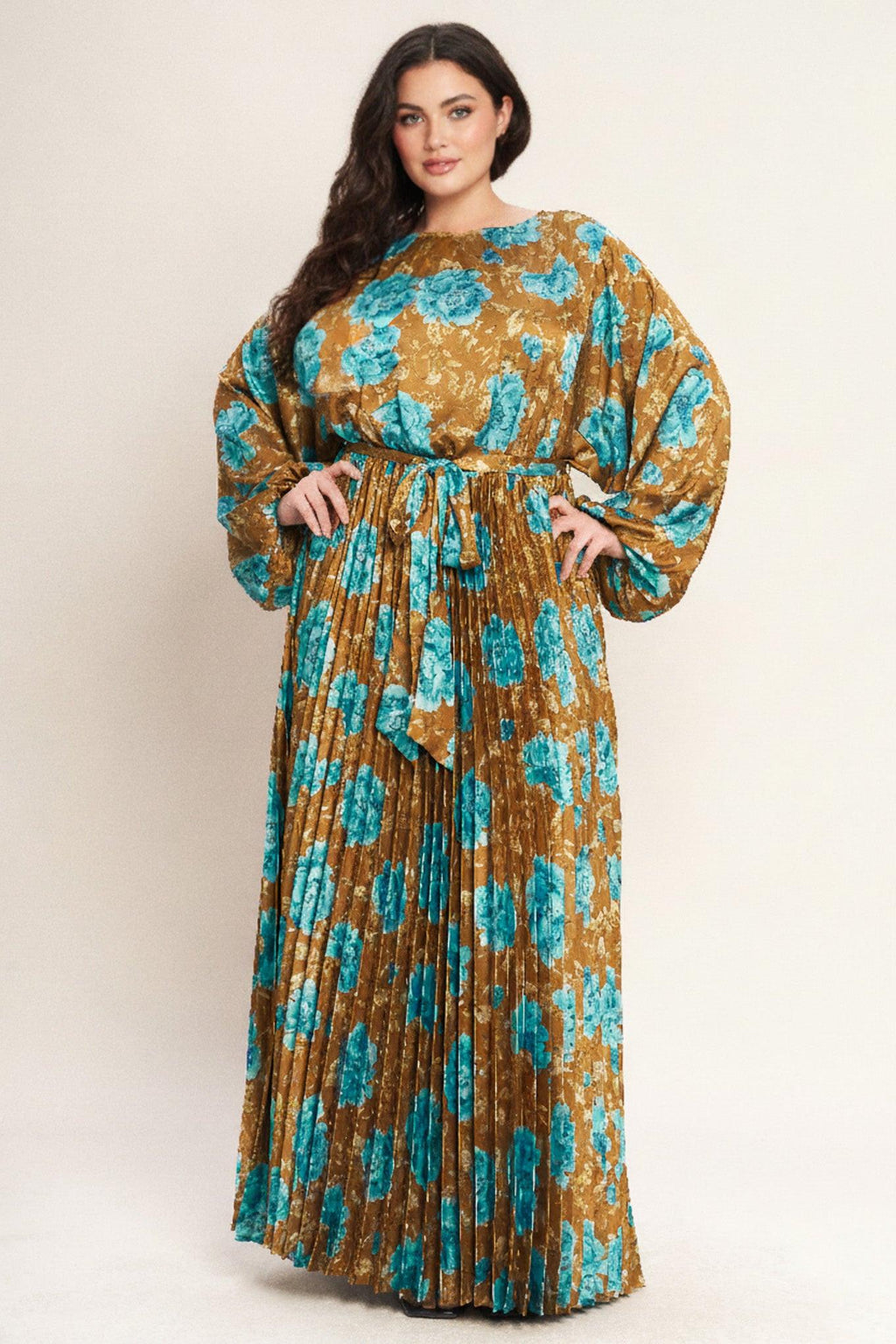 GOLDEN BLOOM LUXE WOVEN SATIN MAXI DRESS Flying Tomato