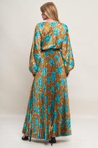 GOLDEN BLOOM LUXE WOVEN SATIN MAXI DRESS Flying Tomato