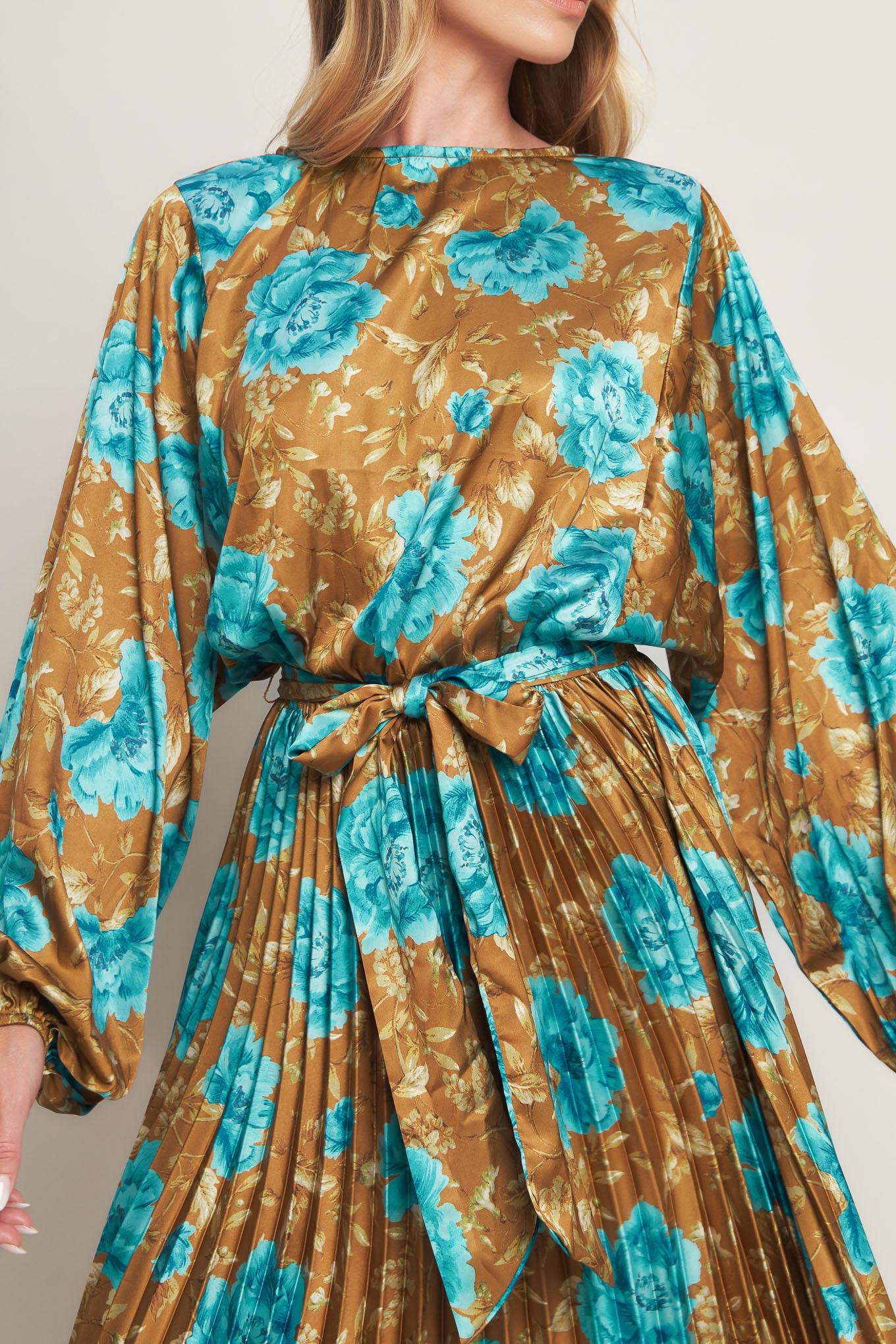 GOLDEN BLOOM LUXE WOVEN SATIN MAXI DRESS Flying Tomato