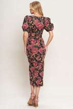 GOTHIC ROSE WOVEN MIDI DRESS Flying Tomato