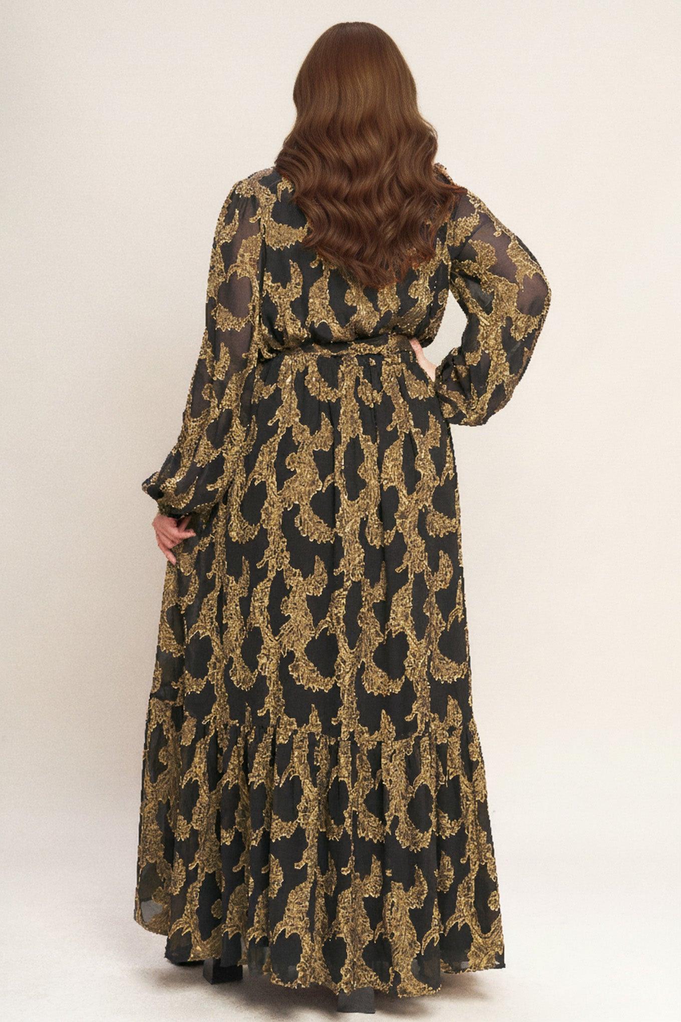MIDNIGHT MOSS WOVEN JACQUARD MAXI DRESS Flying Tomato