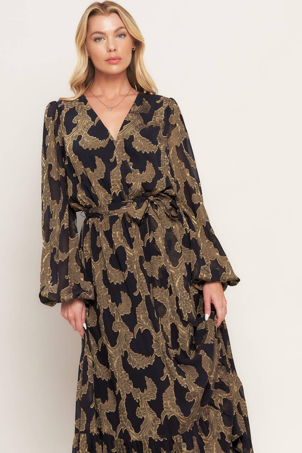 MIDNIGHT MOSS WOVEN JACQUARD MAXI DRESS Flying Tomato