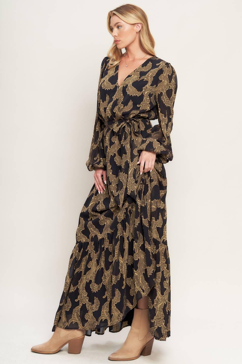 MIDNIGHT MOSS WOVEN JACQUARD MAXI DRESS Flying Tomato