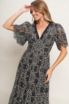 GOTHIC BLOOM WOVEN LACE MIDI DRESS Flying Tomato