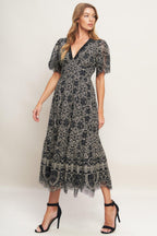 GOTHIC BLOOM WOVEN LACE MIDI DRESS Flying Tomato
