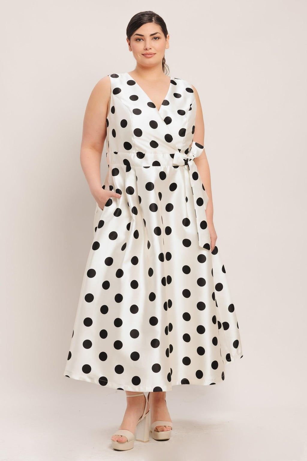 CAFÉ NOIR POLKA WOVEN MIDI DRESS Flying Tomato