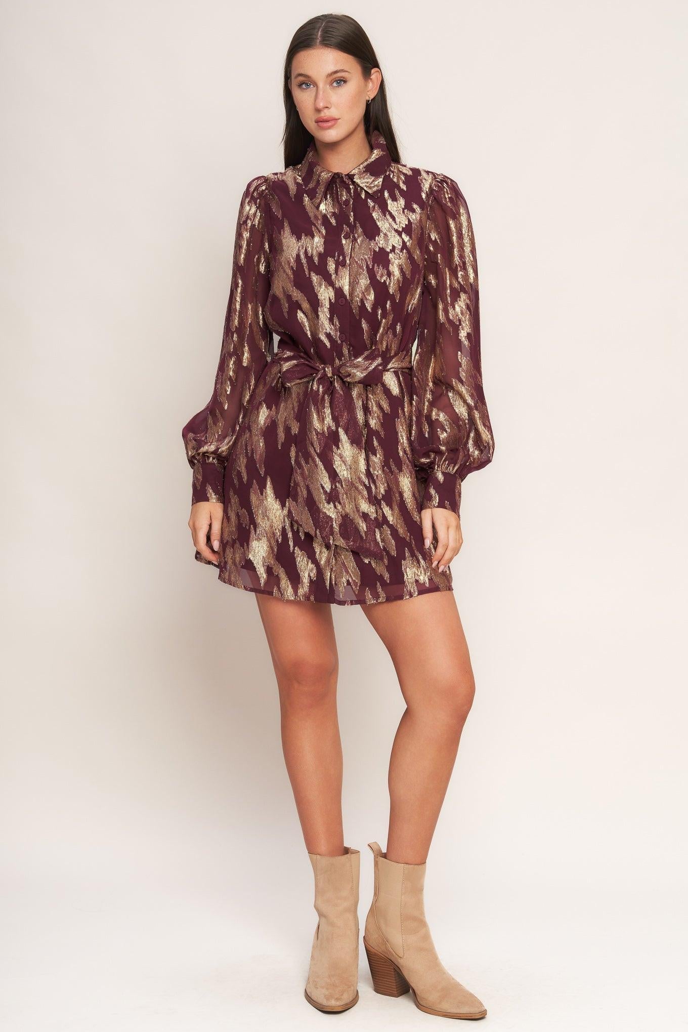 METALLIC MUSE WOVEN MINI DRESS Flying Tomato