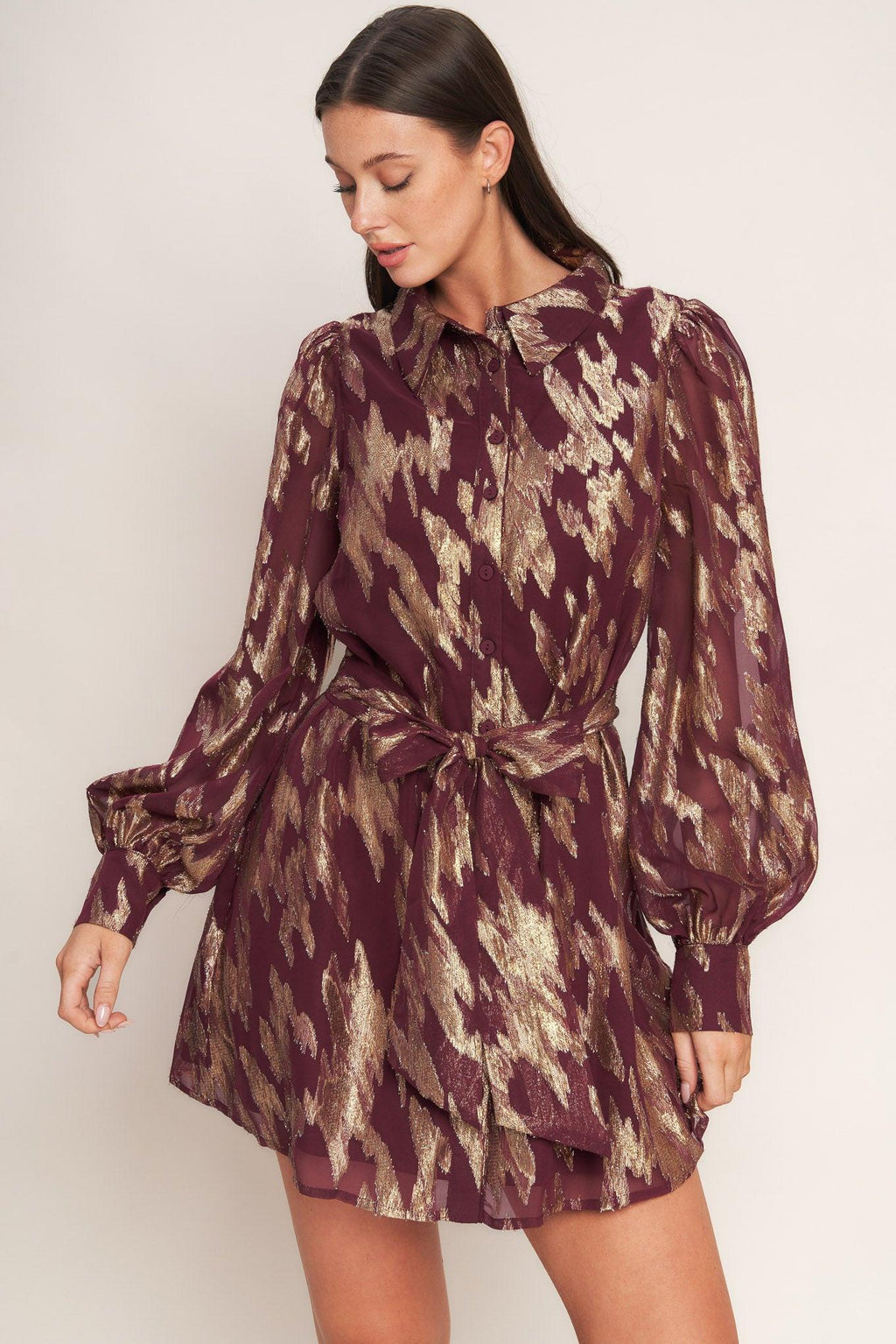 METALLIC MUSE WOVEN MINI DRESS Flying Tomato