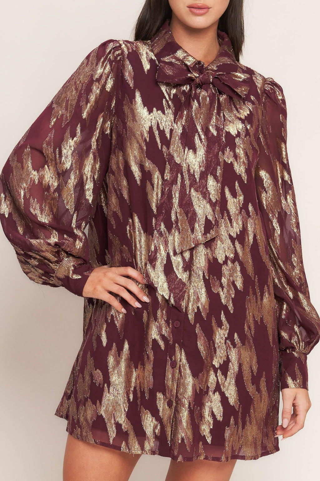 METALLIC MUSE WOVEN MINI DRESS Flying Tomato