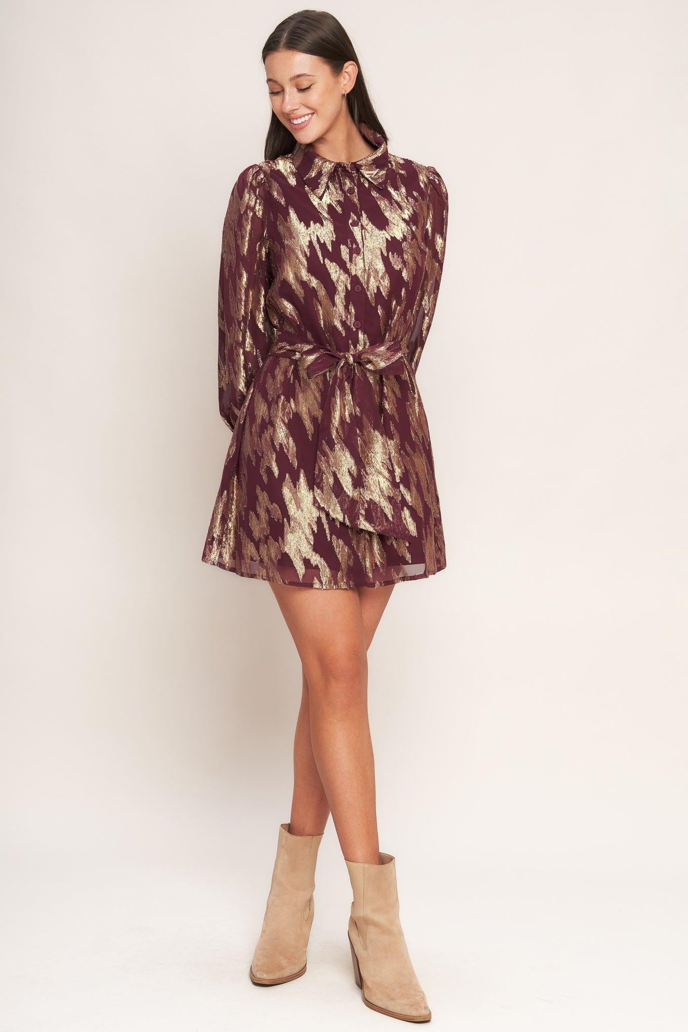 METALLIC MUSE WOVEN MINI DRESS Flying Tomato