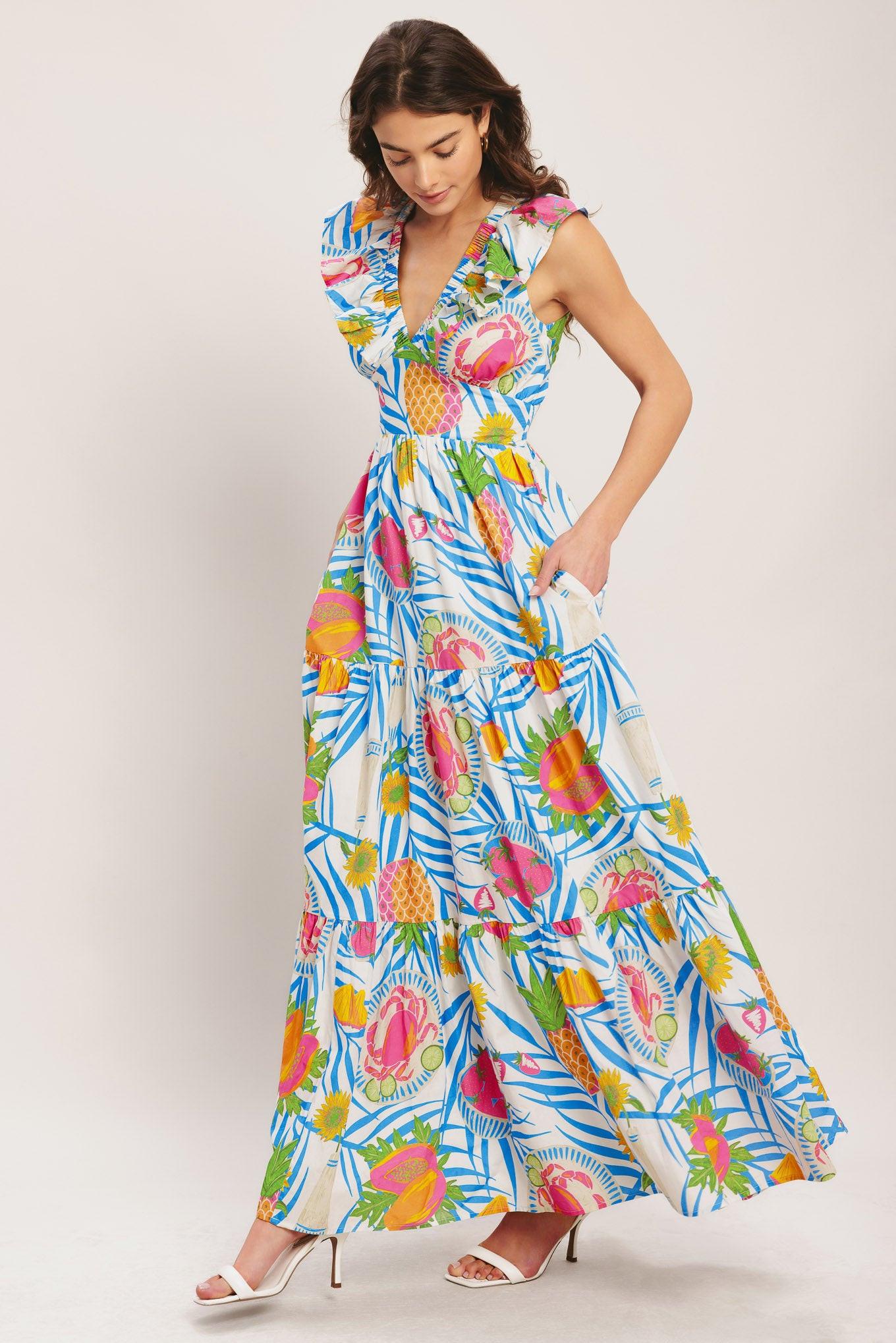 PINEAPPLE PARADISE WOVEN MAXI DRESS Flying Tomato