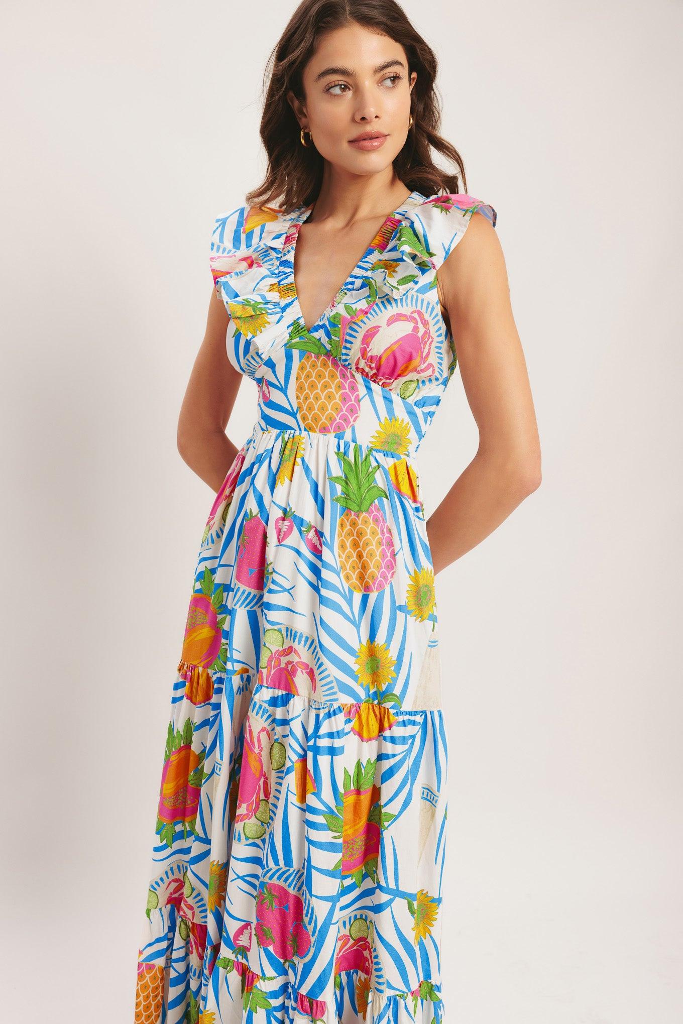 PINEAPPLE PARADISE WOVEN MAXI DRESS Flying Tomato
