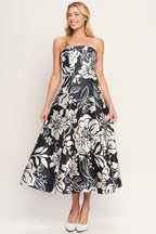 ELEGANT BLOOM SWIRL WOVEN MIDI DRESS Flying Tomato