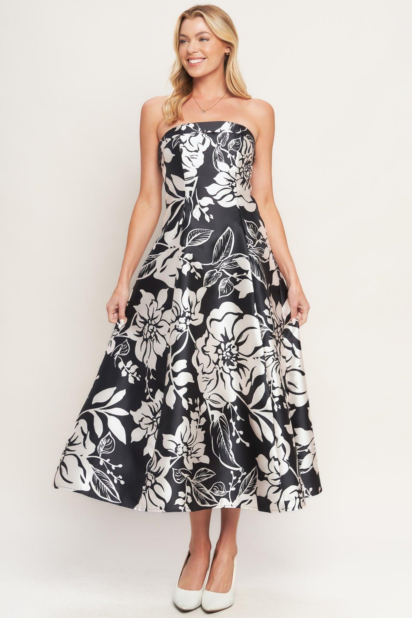 ELEGANT BLOOM SWIRL WOVEN MIDI DRESS Flying Tomato