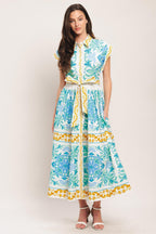 BLUE REGALIA WOVEN MIDI DRESS Flying Tomato