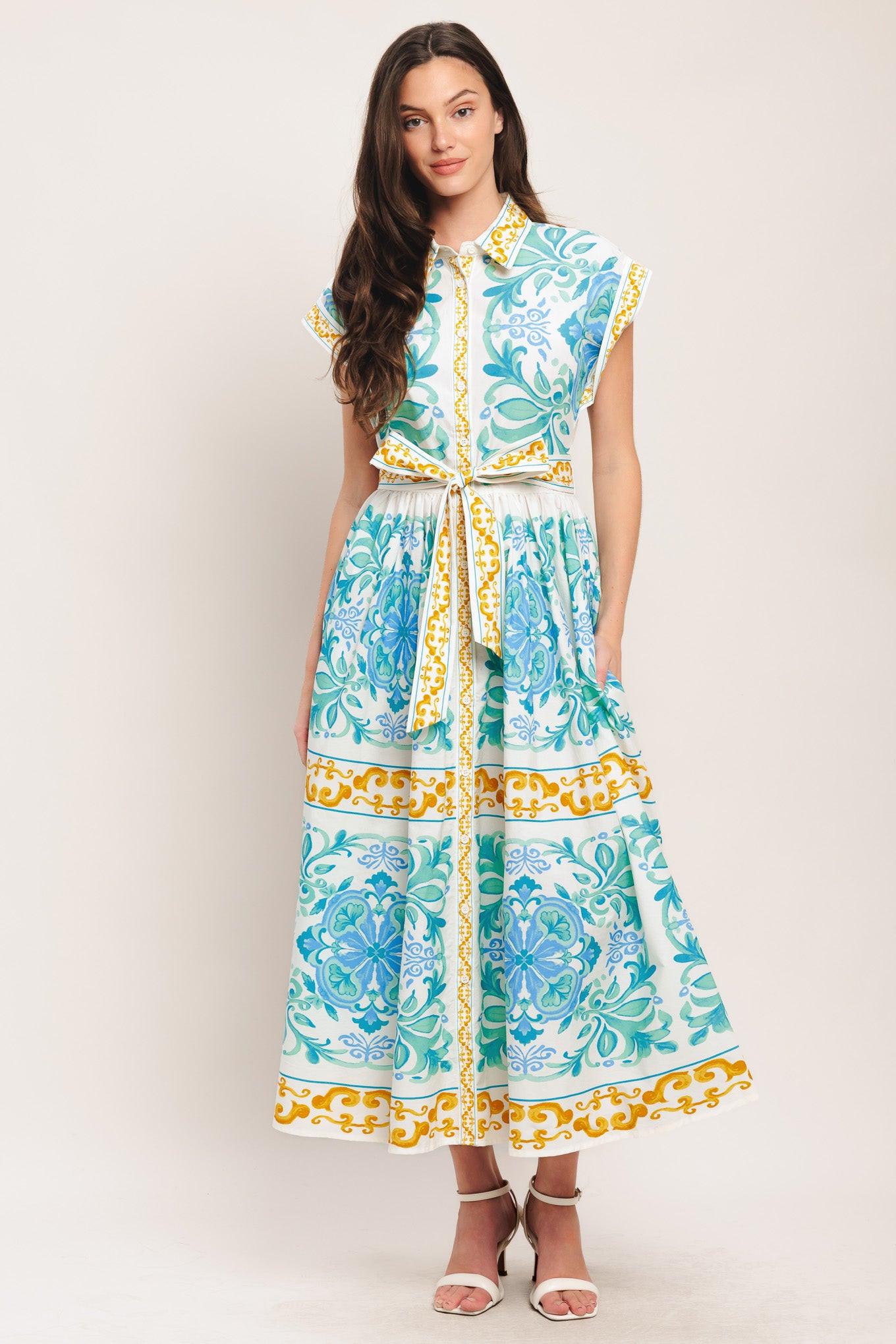 BLUE REGALIA WOVEN MIDI DRESS Flying Tomato