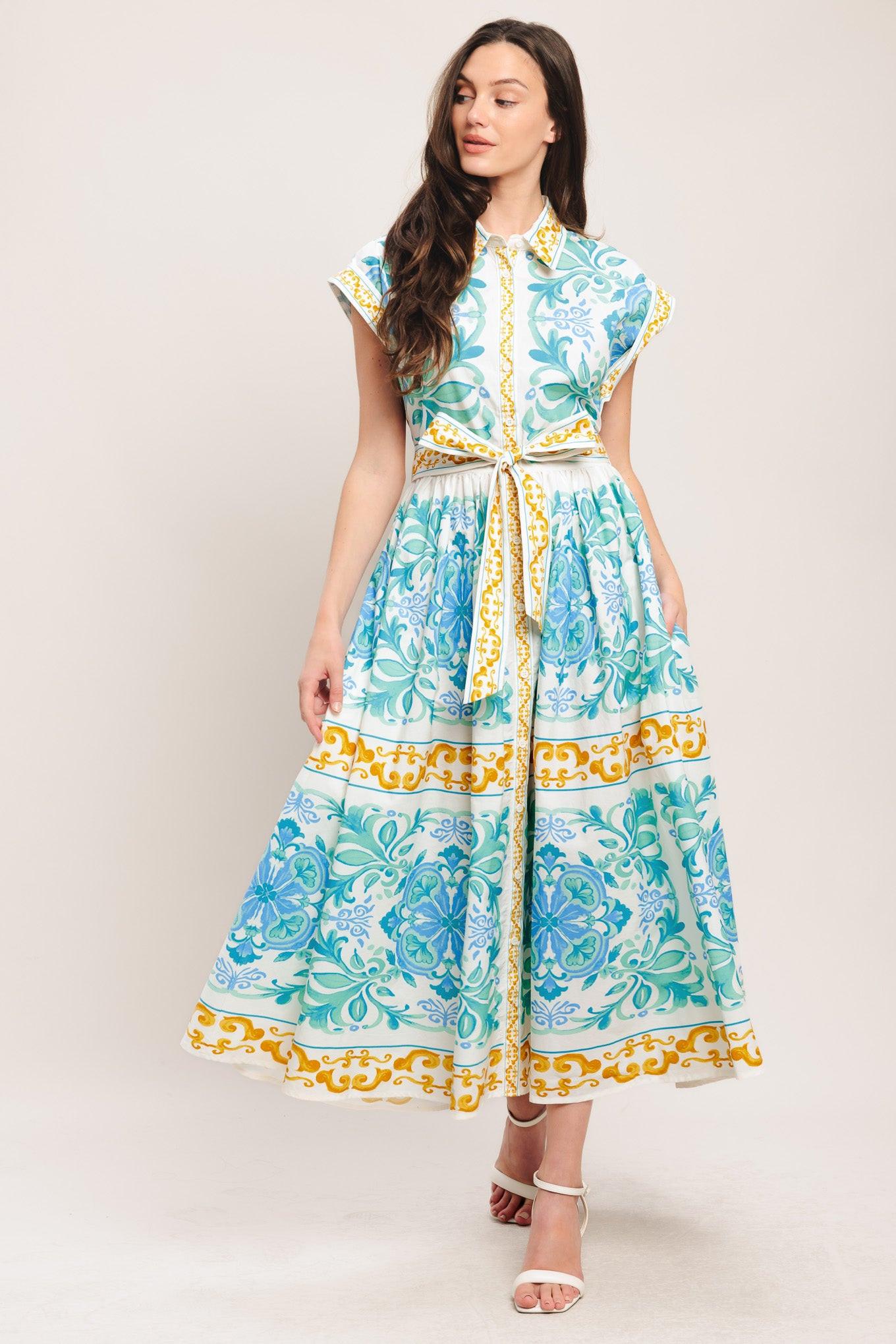 BLUE REGALIA WOVEN MIDI DRESS Flying Tomato