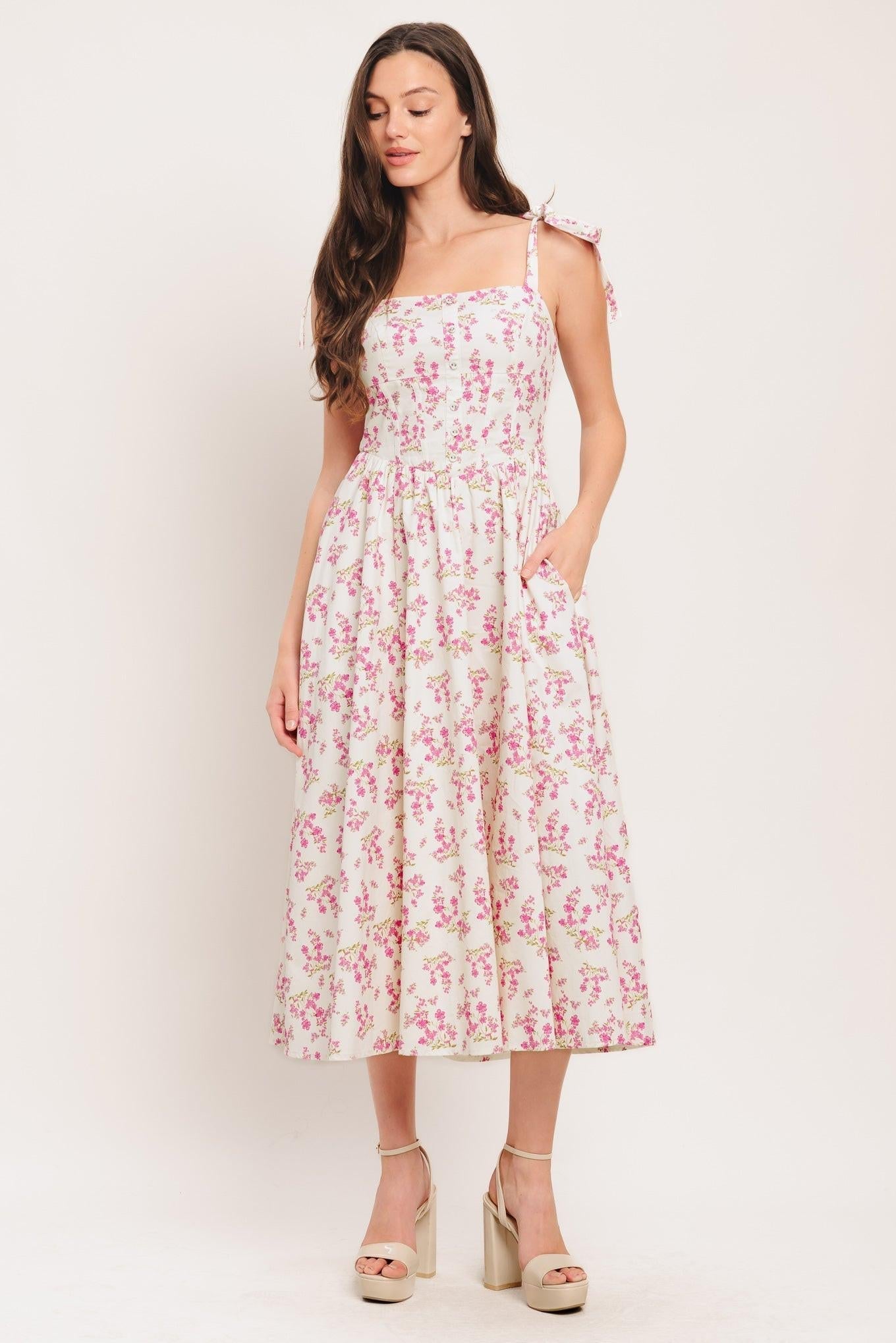 PETALS & PROMISES WOVEN MIDI DRESS Flying Tomato