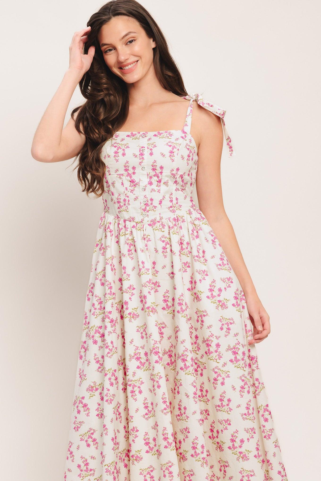 PETALS & PROMISES WOVEN MIDI DRESS Flying Tomato