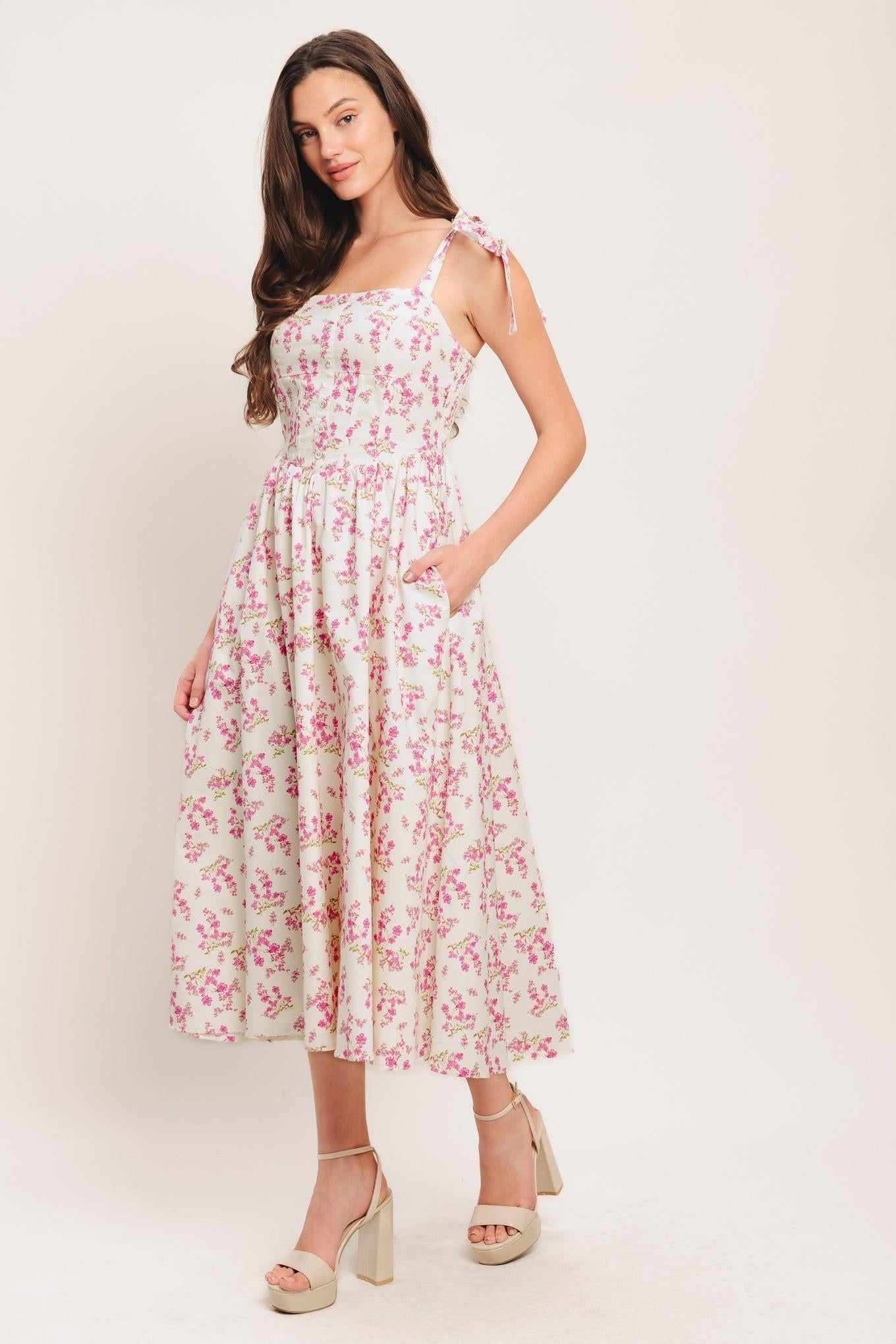 PETALS & PROMISES WOVEN MIDI DRESS Flying Tomato