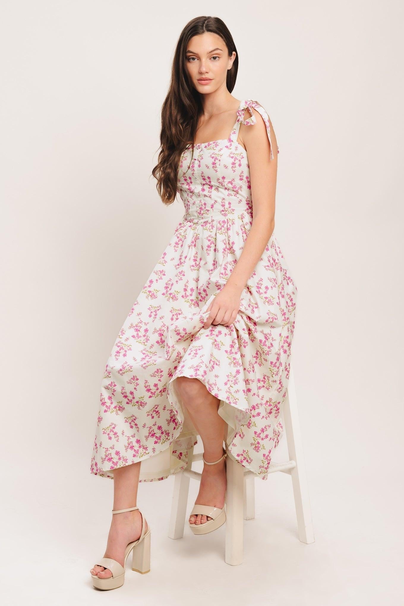 PETALS & PROMISES WOVEN MIDI DRESS Flying Tomato
