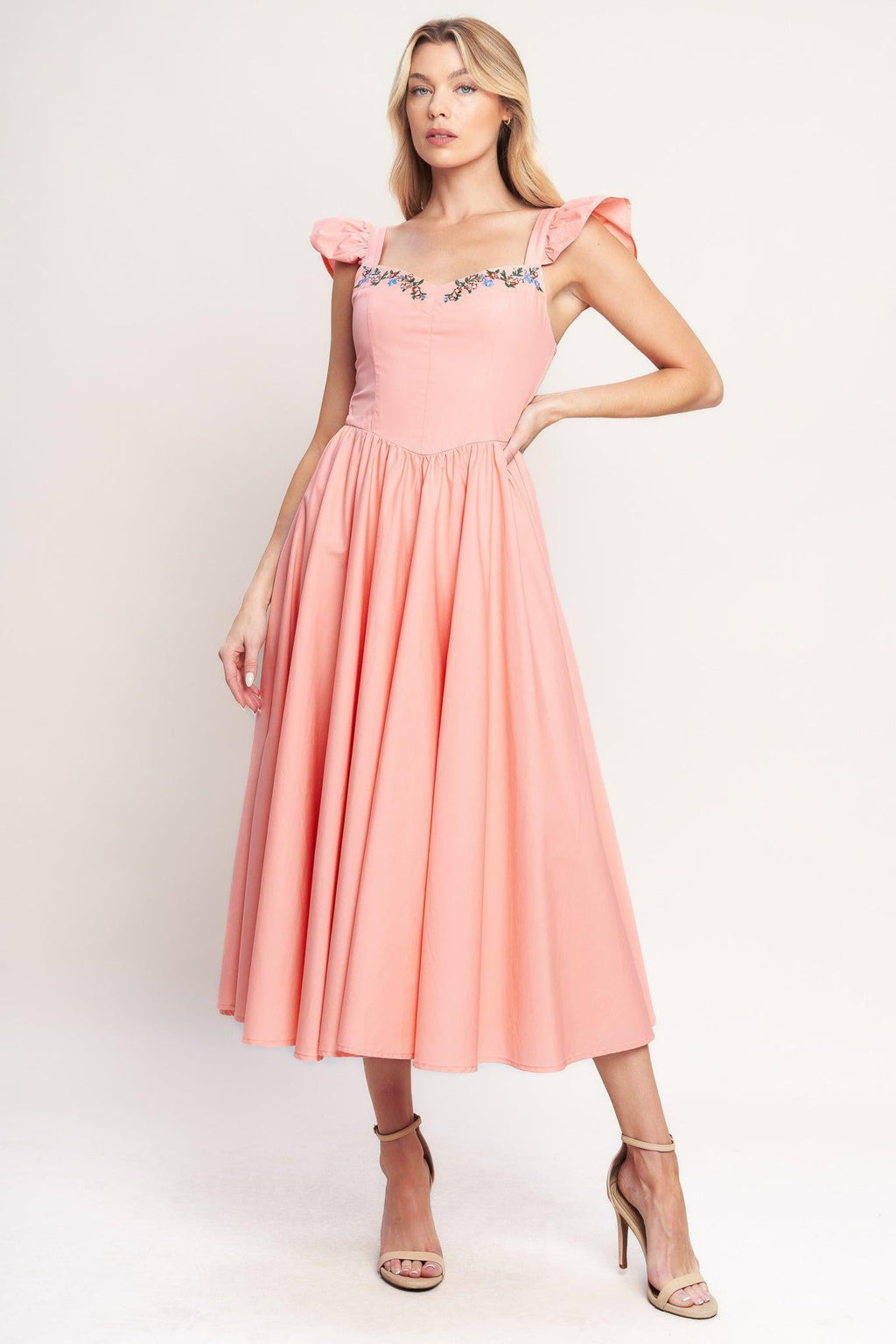 BLUSHED WITH LOVE WOVEN MIDI DRESS Flying Tomato