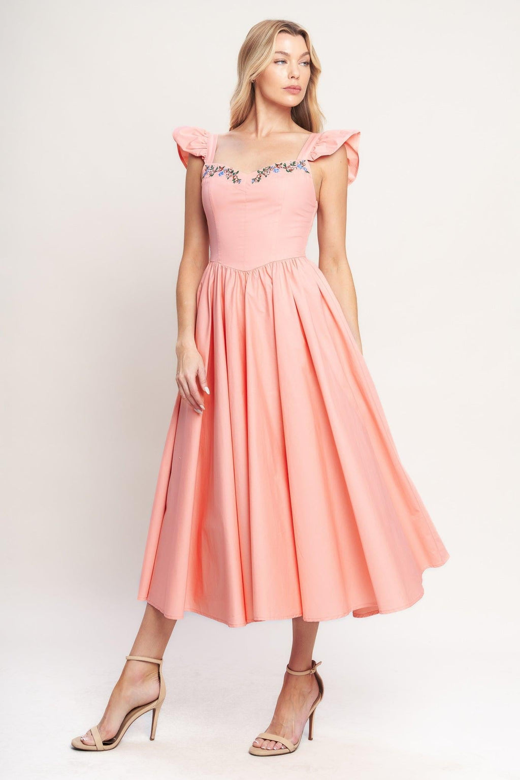 BLUSHED WITH LOVE WOVEN MIDI DRESS Flying Tomato