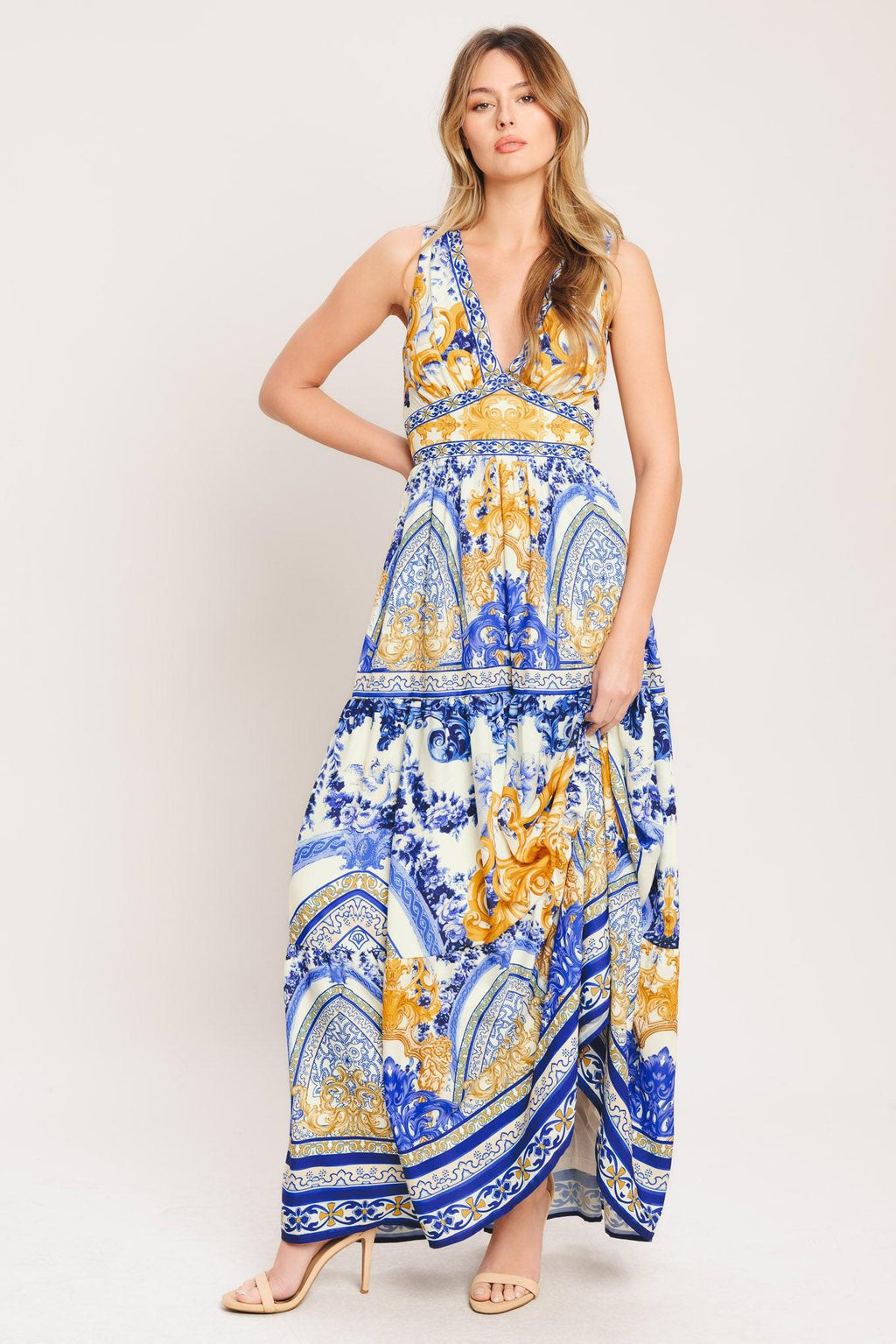 AZURE PALAZZO WOVEN MAXI DRESS Flying Tomato