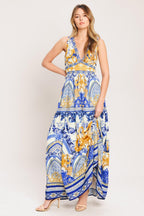 AZURE PALAZZO WOVEN MAXI DRESS Flying Tomato