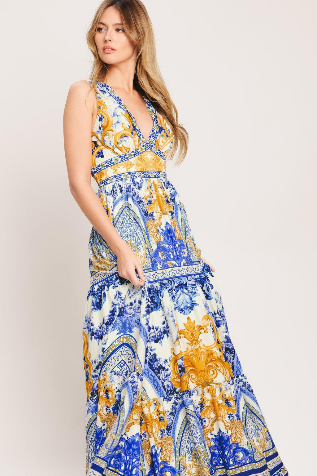 AZURE PALAZZO WOVEN MAXI DRESS Flying Tomato
