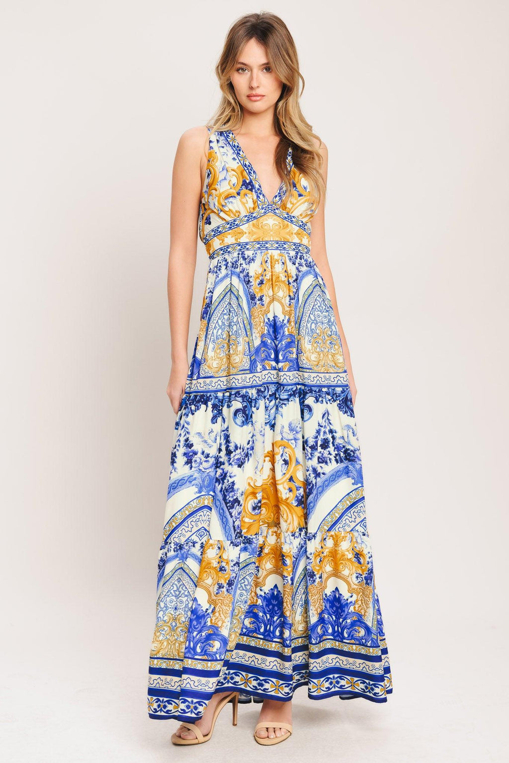 AZURE PALAZZO WOVEN MAXI DRESS Flying Tomato