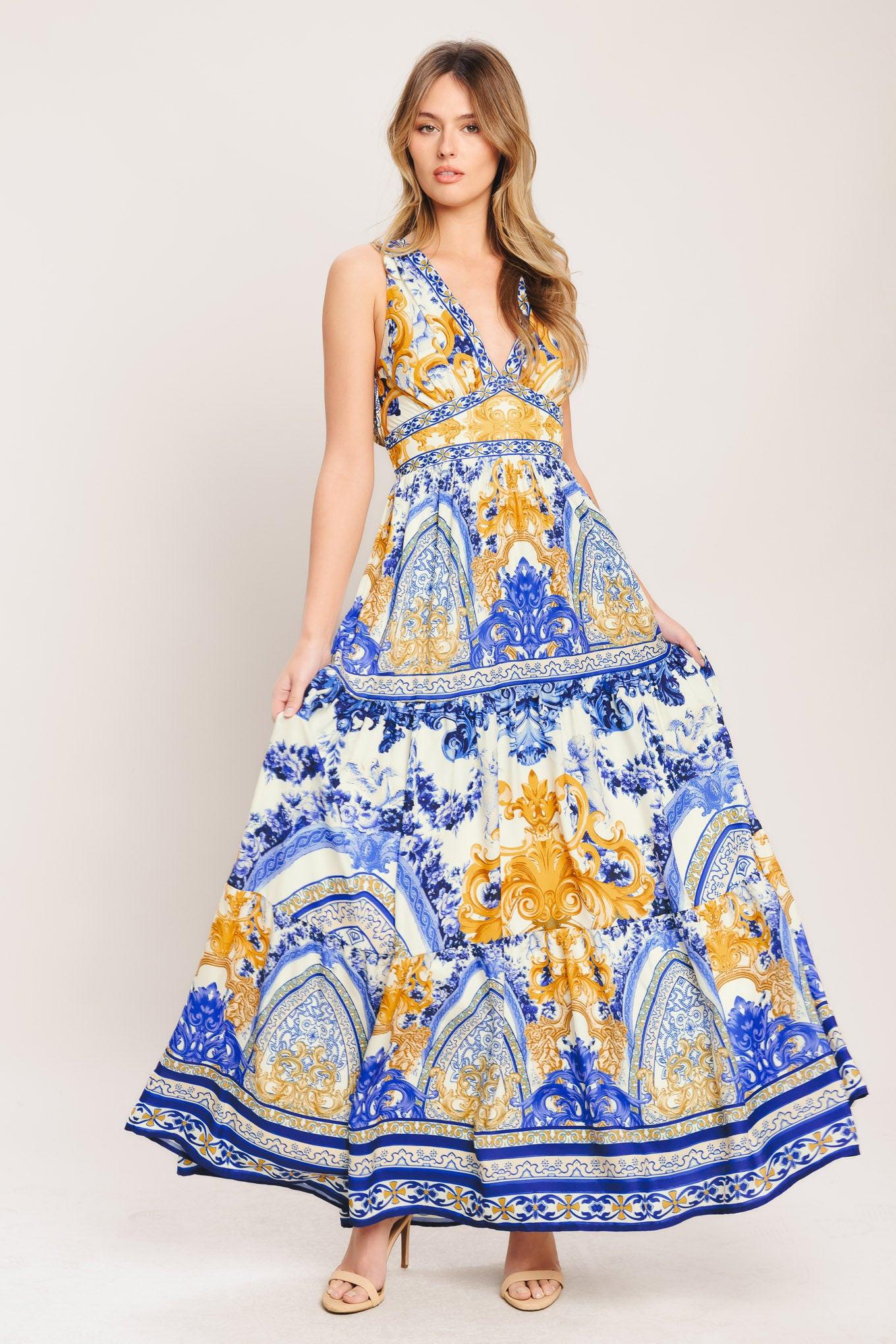 AZURE PALAZZO WOVEN MAXI DRESS Flying Tomato