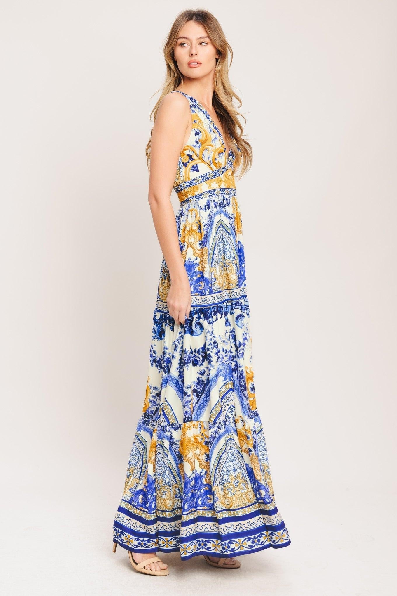 AZURE PALAZZO WOVEN MAXI DRESS Flying Tomato