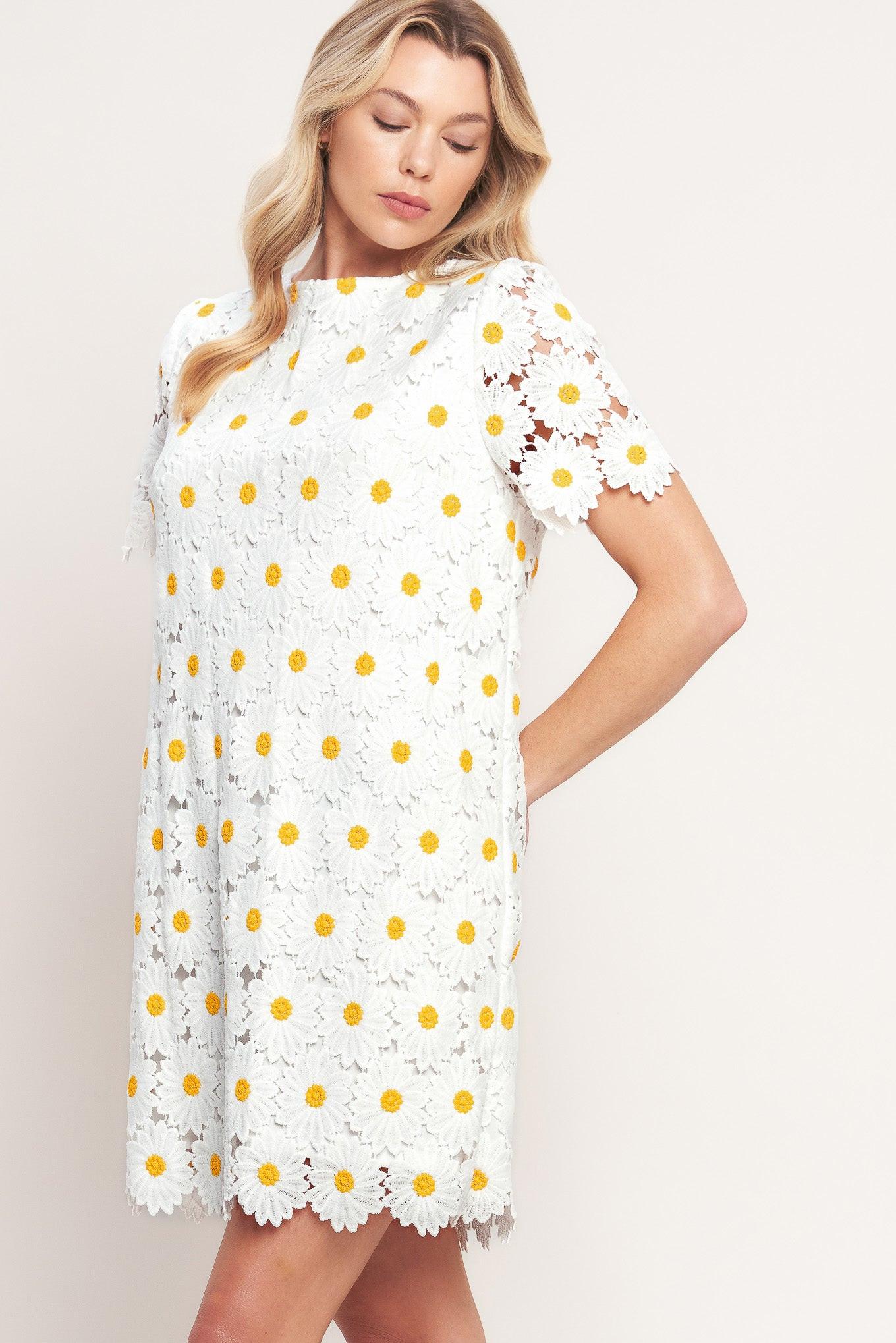 DAISIES AND DAYDREAMS WOVEN LACE MINI DRESS Flying Tomato