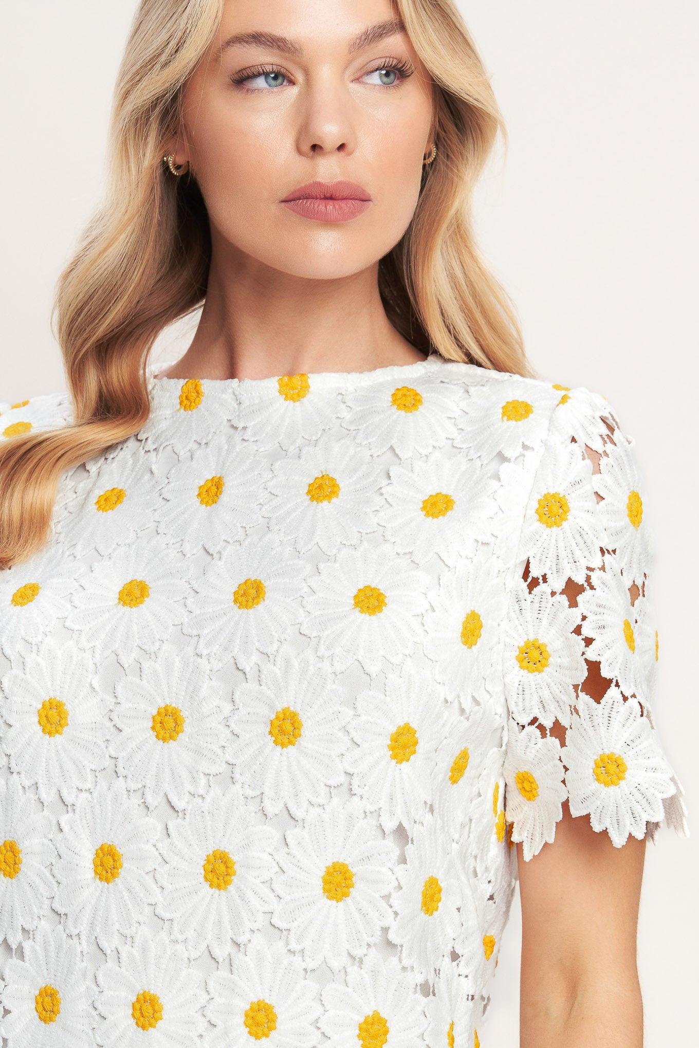 DAISIES AND DAYDREAMS WOVEN LACE MINI DRESS Flying Tomato