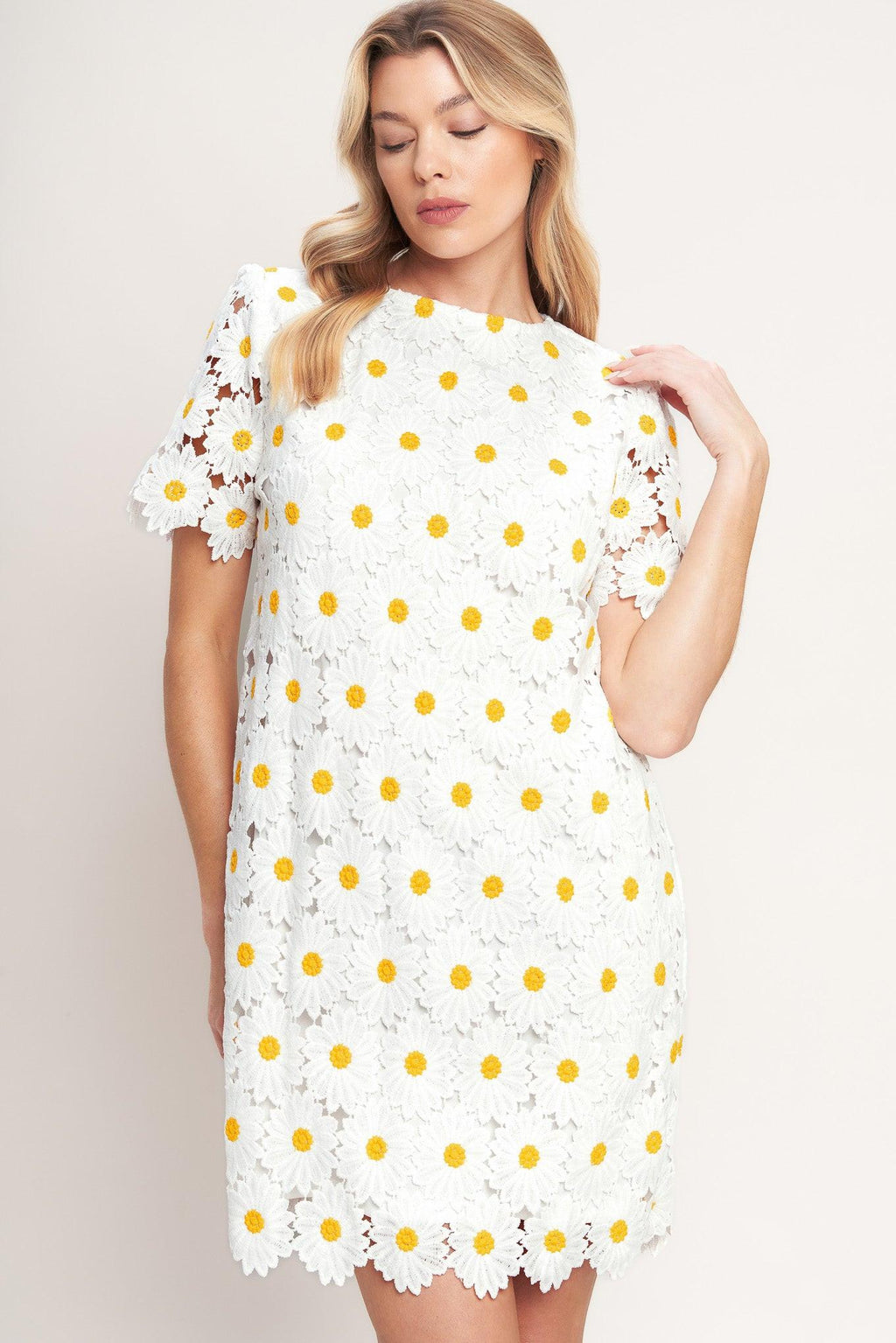 DAISIES AND DAYDREAMS WOVEN LACE MINI DRESS Flying Tomato