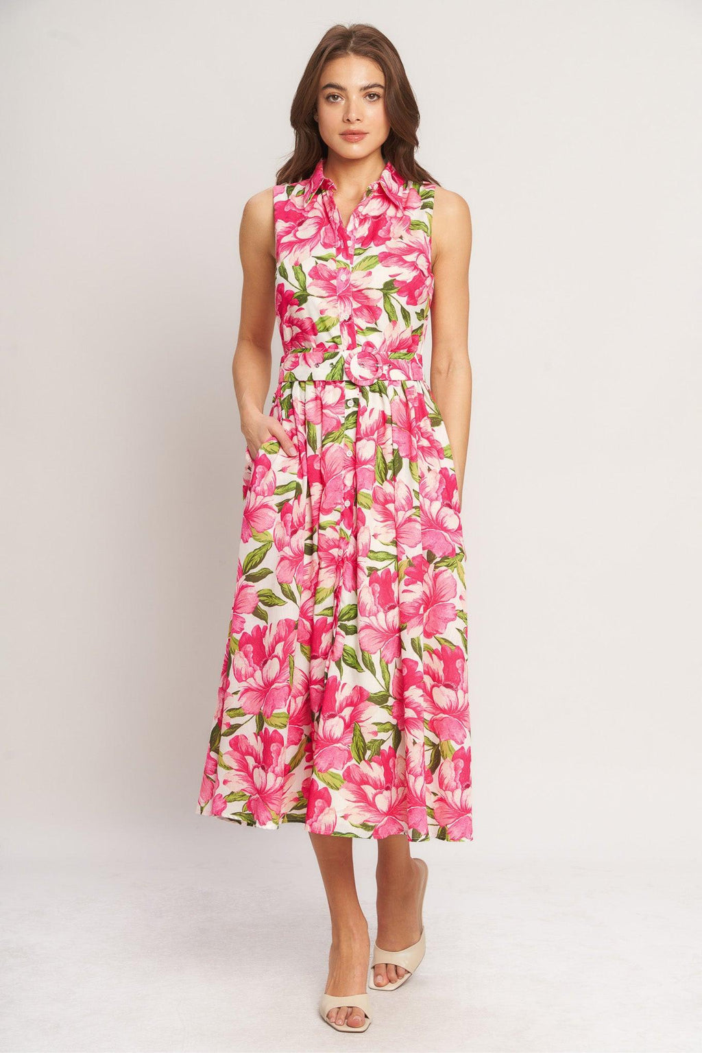 PINK PARADISE WOVEN MIDI DRESS Flying Tomato