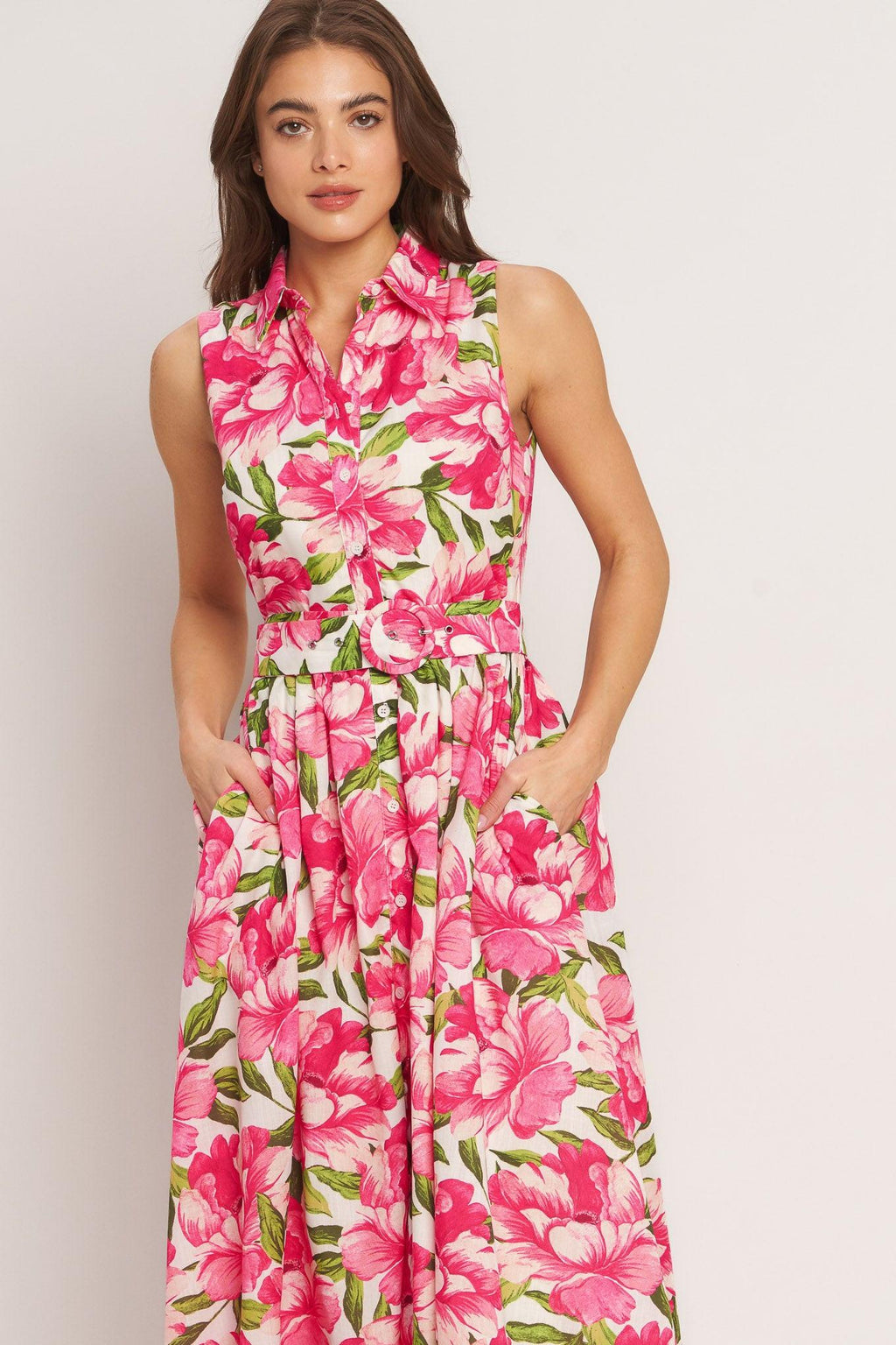 PINK PARADISE WOVEN MIDI DRESS Flying Tomato