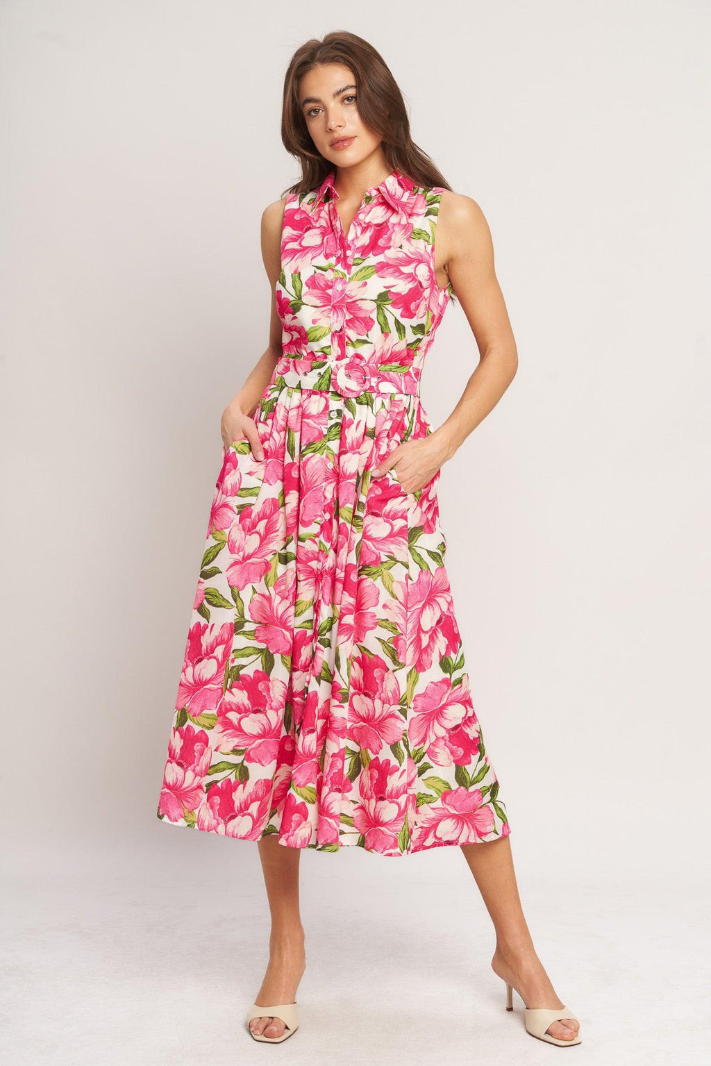 PINK PARADISE WOVEN MIDI DRESS Flying Tomato