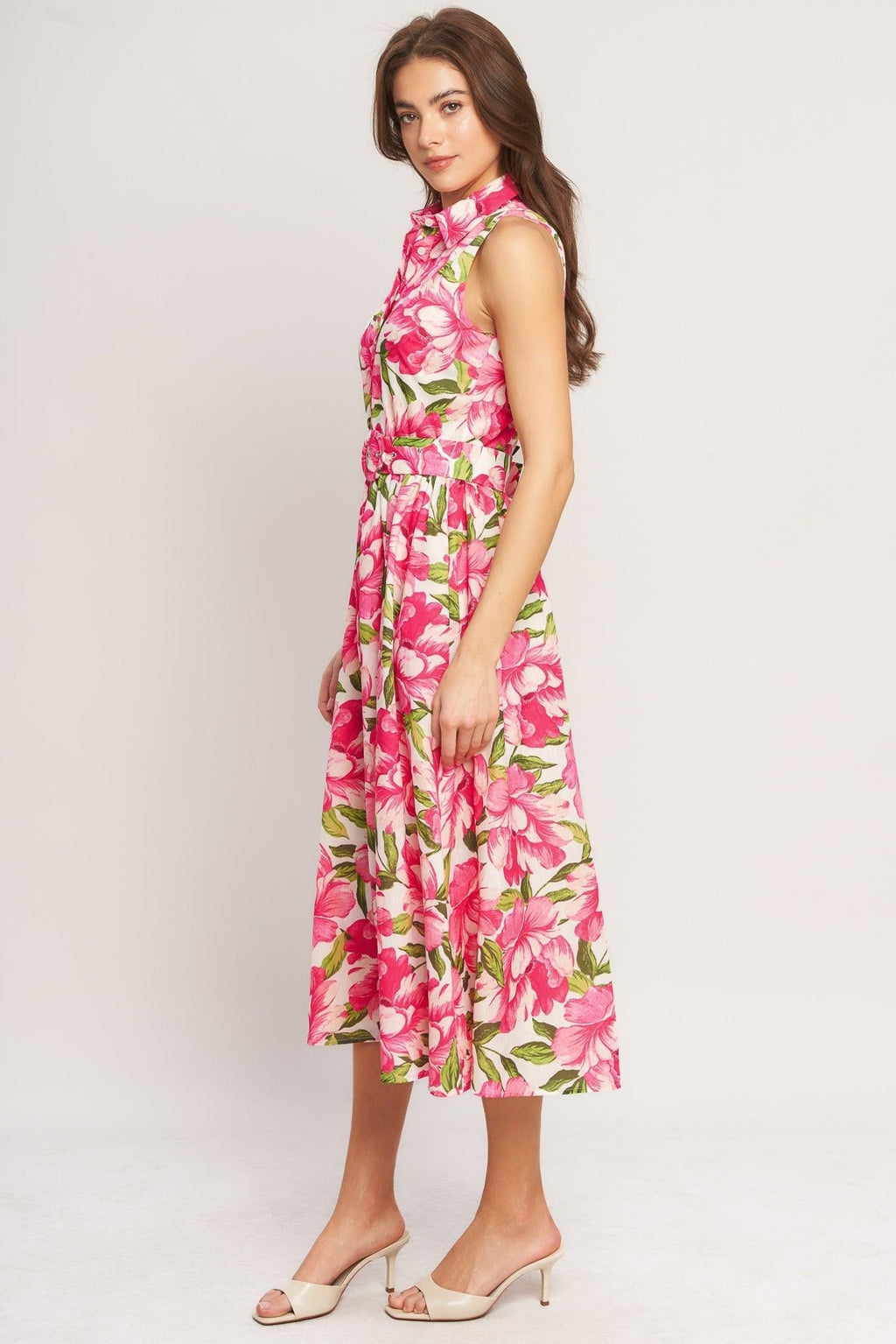 PINK PARADISE WOVEN MIDI DRESS Flying Tomato