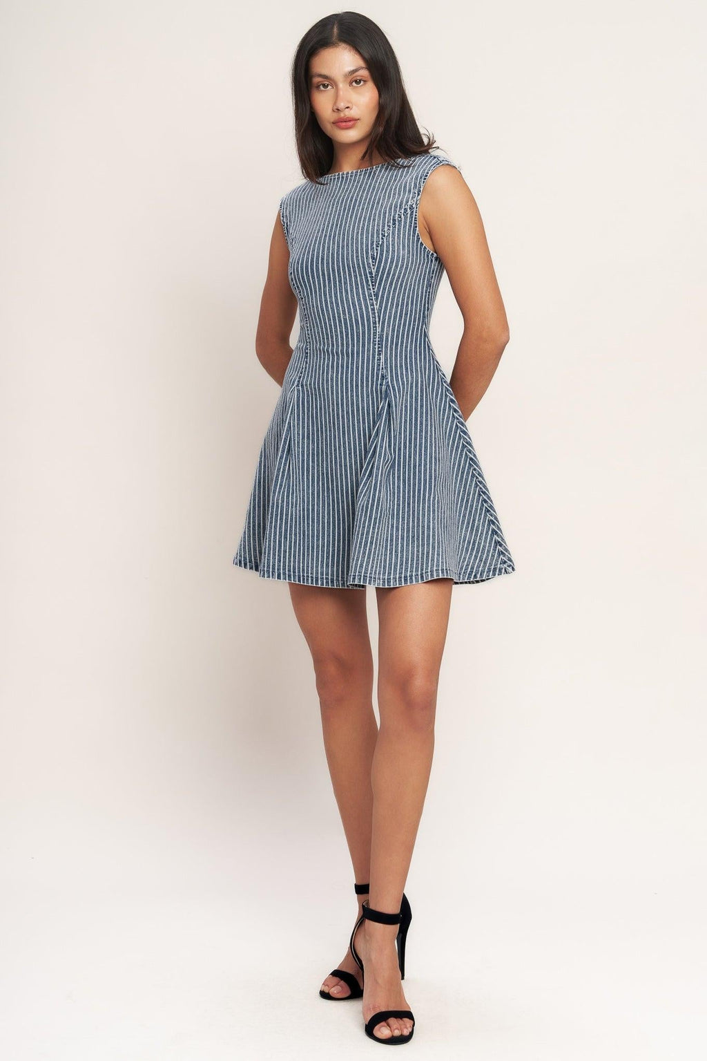 PERFECTLY PLANNED STRIPED DENIM MINI DRESS Flying Tomato