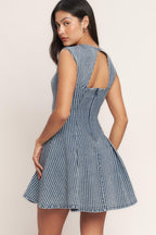 PERFECTLY PLANNED STRIPED DENIM MINI DRESS Flying Tomato