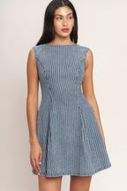PERFECTLY PLANNED STRIPED DENIM MINI DRESS Flying Tomato