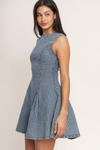 PERFECTLY PLANNED STRIPED DENIM MINI DRESS Flying Tomato