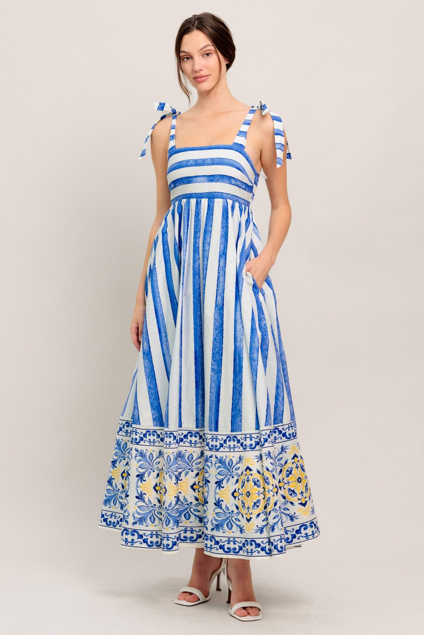 BLUE HORIZON BEAUTY WOVEN MIDI DRESS Flying Tomato