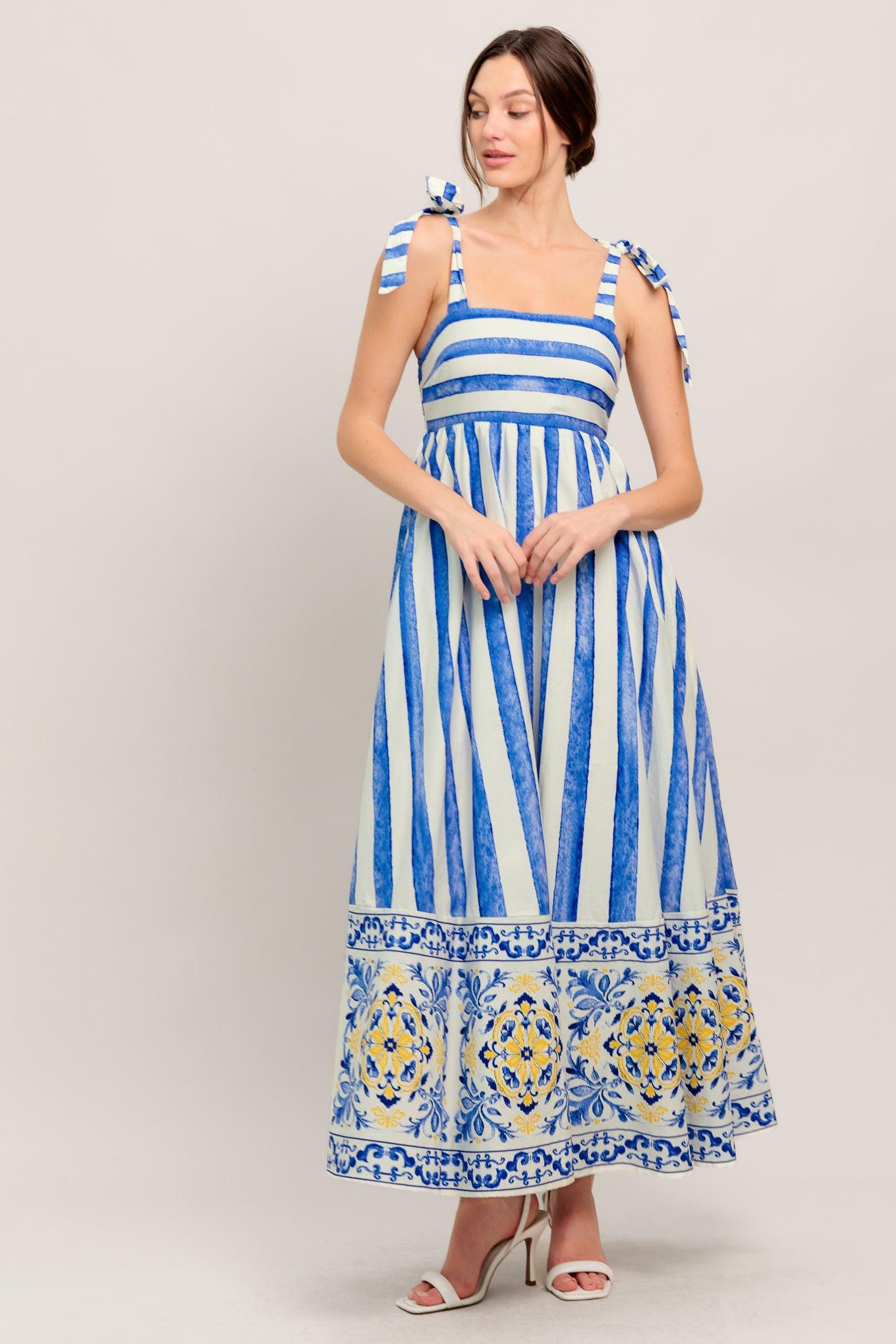BLUE HORIZON BEAUTY WOVEN MIDI DRESS Flying Tomato