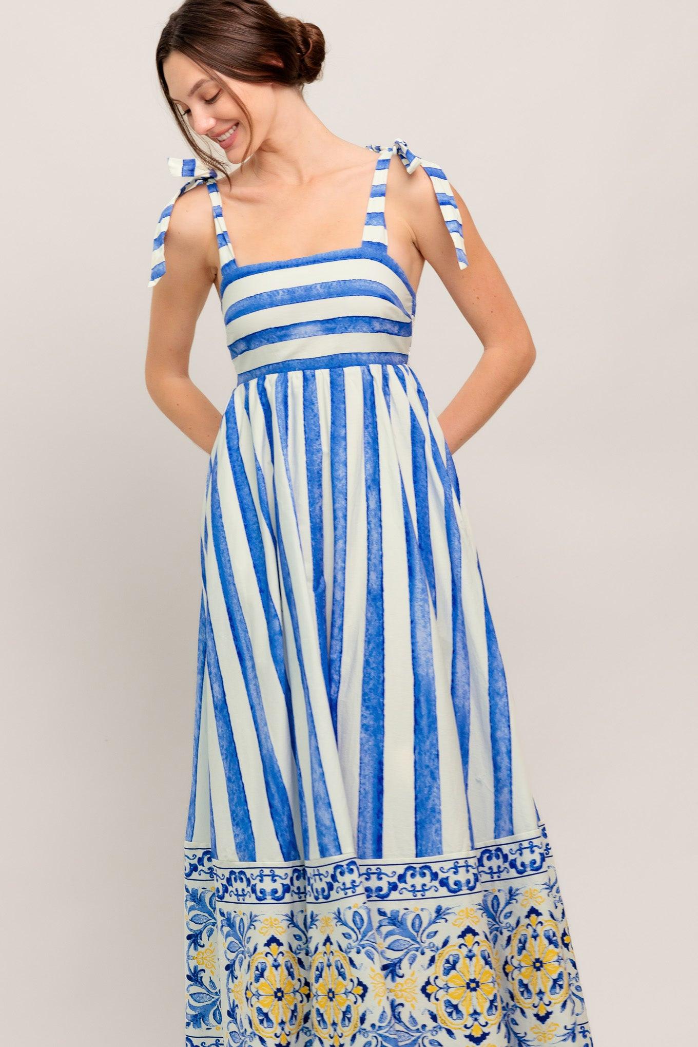 BLUE HORIZON BEAUTY WOVEN MIDI DRESS Flying Tomato